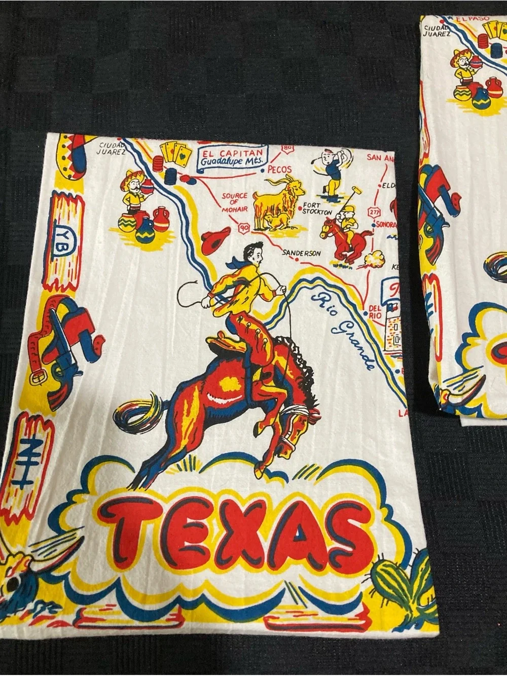 Texas souvenir Rodeo Printed Tea Towels - White with Red & Yellow Accents